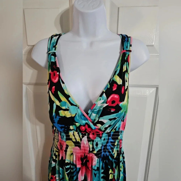 Spense Size Large Sleeveless Empire Waist Colorful Tropical Tiered Maxi Dress - Picture 2 of 6